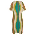 thumbnail image 4 of Vestido largo reloj de arena con botones vestido con estampado moderno abstracto talla mediana en turquesa verde azul con negro oliva y medio Mod color Beige, 4 of 6
