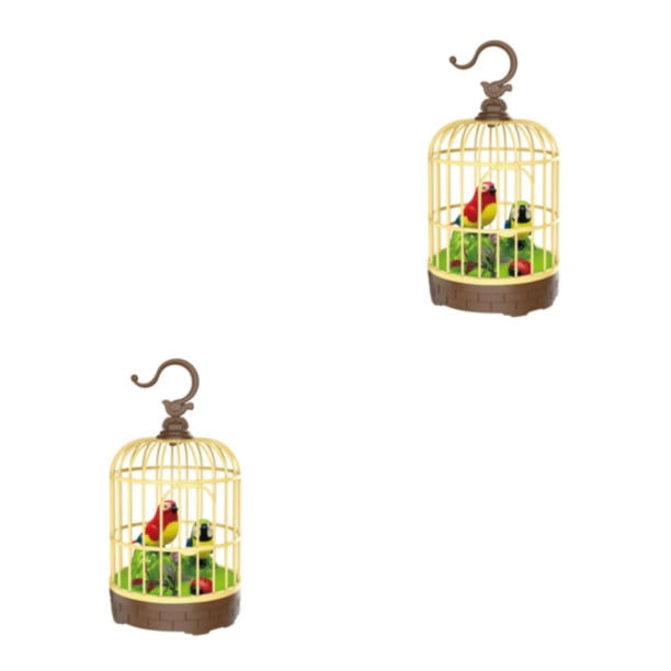 Methold Singing Chirping Bird in Cage Realistic Chirp Activated Sound 2piezas Rojo y azul