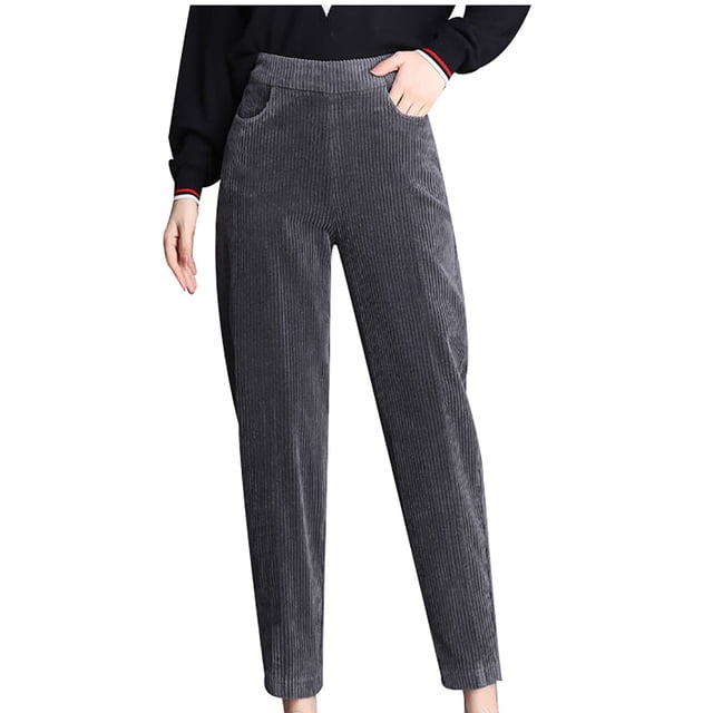 Italian Green Elastic Waist Solid Corduroy Fleece Pants Trousers Winter