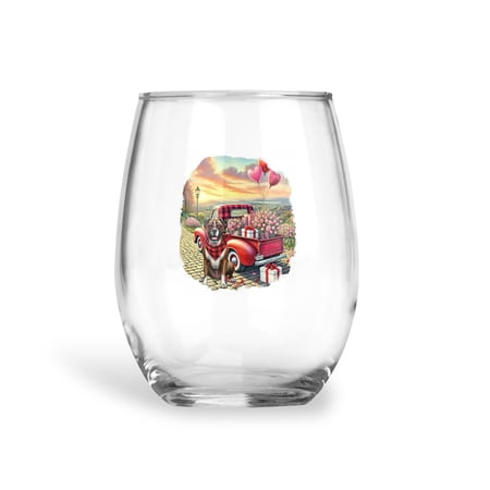 Be My Valentine s Boxer Truck Full of Love Flower Balloon 15oz Stemless Wine Glass Mug Boxers Dog Lover Gifts Idea Wine Glasses Cup - 02029