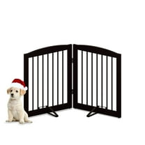 Freestanding Pet Gate for Dogs, Foldable Wooden Dog Gate for House, Indoor Pet Barrier for Stairs, Doorways, Support Feet Included, 24" Height 2 Panels, Brown