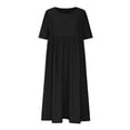thumbnail image 4 of SDNall Summer Dresses for Women 2024 Spring and Summer Round Neck Solid Casual Short Sleeved Eyelet Mid-Calf Dress Midi Dresses, 4 of 9