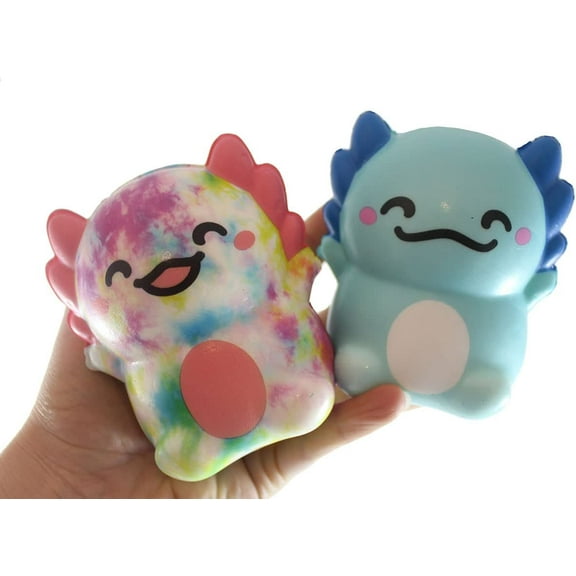 2 Random Color Axolotl 4" Slow Rise Squishy Toys - Memory Foam Party Favors, Fidgets, Prizes, OT (RANDOM COLORS)