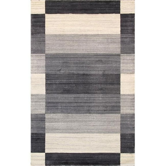 Pasargad Home Gramercy 5' x 8' Hand-Loomed Silk and Wool Ivory/Grey Rug, For Indoor Space and all Age of Group
