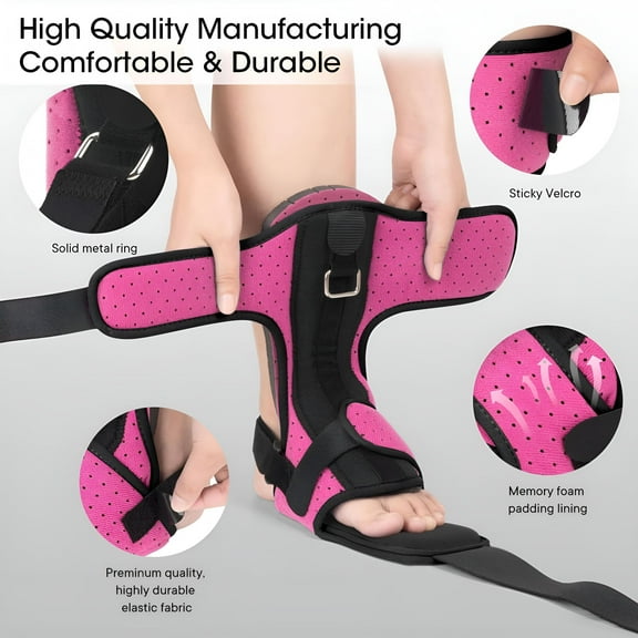 XIRQI Plantar Fasciitis Night Splint,Upgraded Adjustable Foot Brace for Pain Relief,Drop Foot,Achilles Tendonitis & Heel Spur Relief for Women & Men (Black and Pink Versatile Fit for Everyone)
