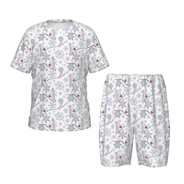 Fotbe Elegant ice skates snowflakes Pijama Estampada de 2 Piezas para Niños – Ropa de Dormir de Manga Corta Cómoda para Niños y Niñas, Camiseta y Shorts de Algodón-3X-Large
