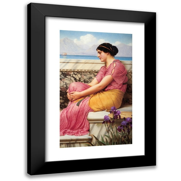 John William Godward 10x14 Black Modern Framed Museum Art Print Titled - Absence Makes the Heart Grow Fonder (1912)