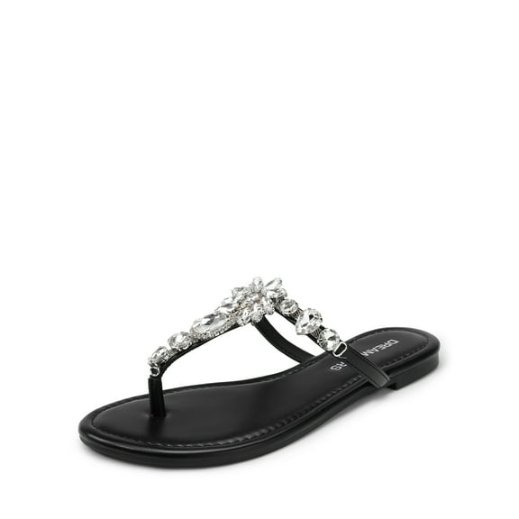 DREAM PAIRS Flip Flops for Women Dressy Rhinestone T-Strap Thong Sandals for Summers Dress Beach