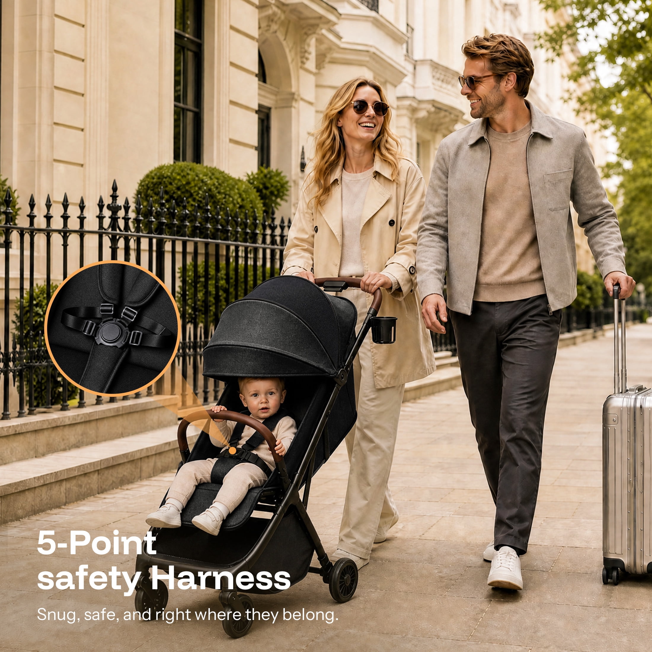 HARPPA Lightweight Baby Stroller for Toddlers, One-Hand Fold & Self-Standing, 15.4 lbs, Black