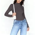 thumbnail image 4 of MVRLSH Long Sleeve Shirts For Women Women Solid Color High Neck Long Sleeve Crewneck Slim Fit Basic Rayon Spandex T Shirt Top Purple S-5Xl, 4 of 7