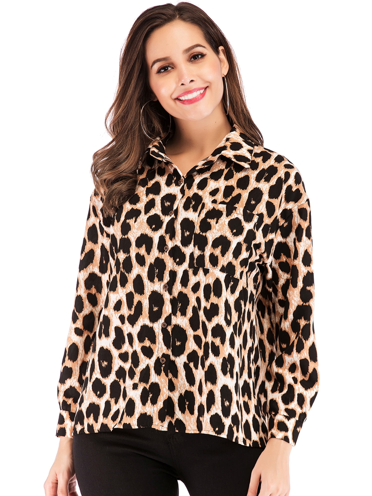 leopard print chiffon blouse