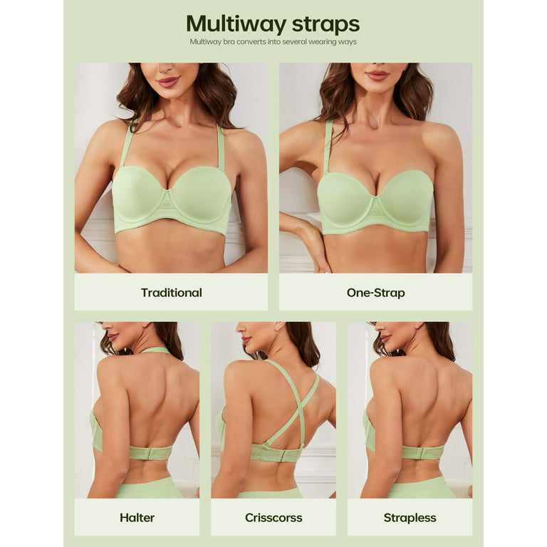 Wingslove Women's Strapless Push Up Bra Plus Size Full Figure Underwire  Multiway Contour Bra, Green 36A