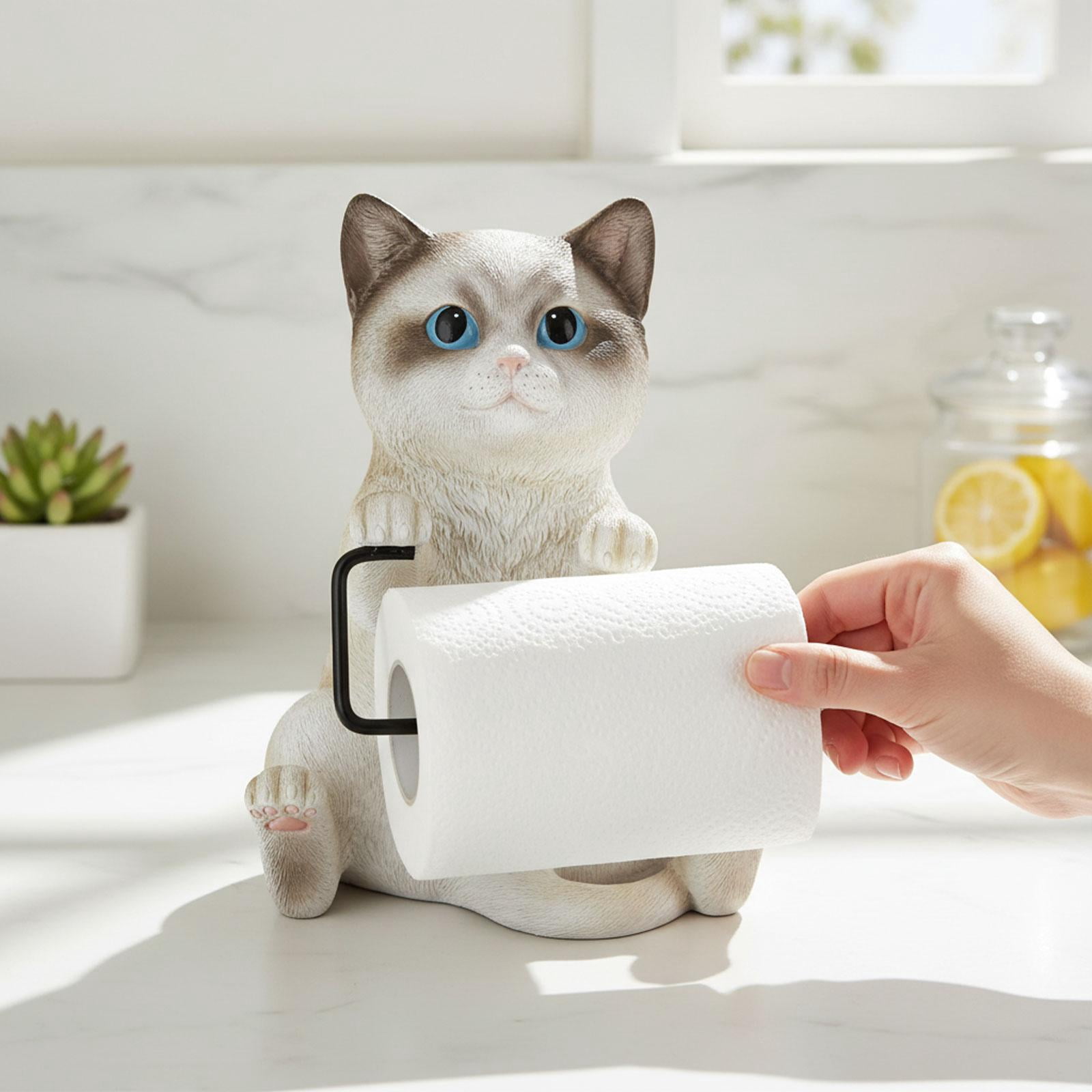Fiocias Wall Mounted Cat Toilet Paper Roll Holder Bathroom Accessories Premium Resin White