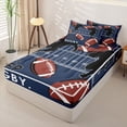 thumbnail image 2 of Castle Fairy Eat Sleep Football Zipper Full Size Comforter Sets with Fitted Sheet and 2 Pillowcases, Rugby Court Zipper Bedding Set, Navy Brown,4pcs,Navy Blue Reversible, 2 of 6
