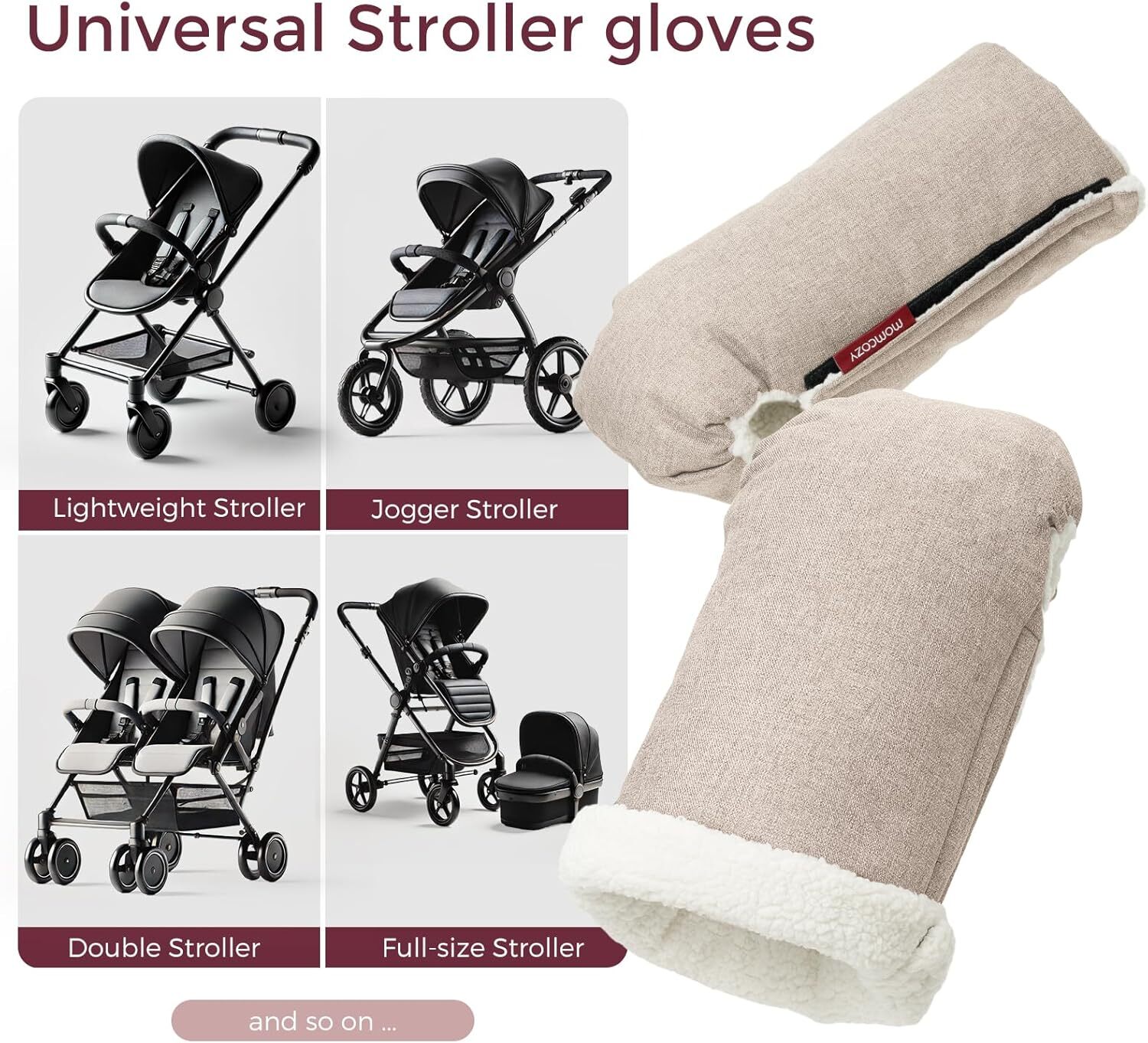 Momcozy Stroller Gloves Warmmuffs,Universal Winter Anti-Freeze Stroller Mittens,Winter Handmuff Stroller Accessories,Ultra-Plush,Weather-Proof,Foldable Adjustable,Shopping Golf Pet Cart, Khaki