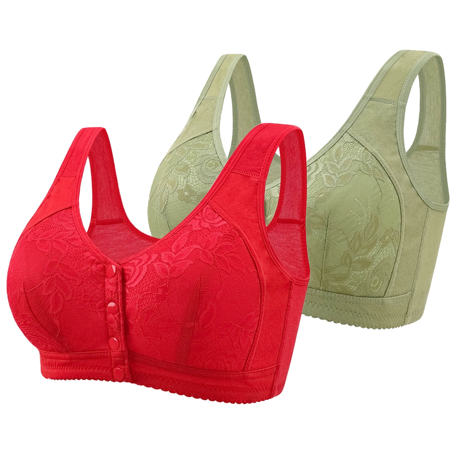 BSDJILFG Wireless Bras for Women Seamless Lace Bralette Plus Size Bra Embroidery Front Closure Buckle No Wire Soft Comfy Full Coverage Padded Bra