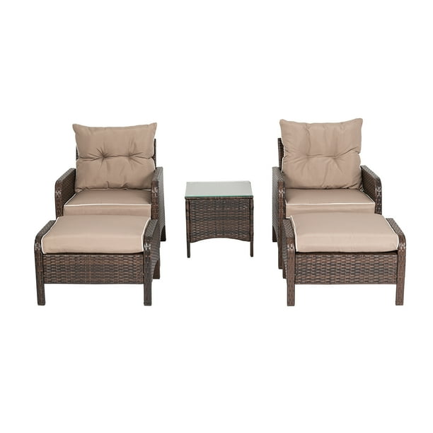 Cloud Mountain 5 Pieces Patio Furniture Set Outdoor Wicker Rattan Chair And Ottoman With Cushions Side Table Backyard Lounge Conversation Com Outdoor Wicker Rattan Chair, Cloud Mountain Outdoor Furniture