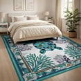 thumbnail image 3 of ODIKA Teal Turtle Stained Ocean Entryway Beachy Cherry Blossoms Nautical Flowing for King Size Bedroom, Master Suite, Under Bed, Foldable Easy Care, 3 of 7