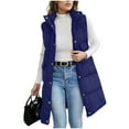 thumbnail image 3 of ZHYou Long Puffer Vest for Women Quilted Hooded Vest Padded Sleeveless Coat Jackets with Pockets,Blue,Size:3XL, 3 of 7