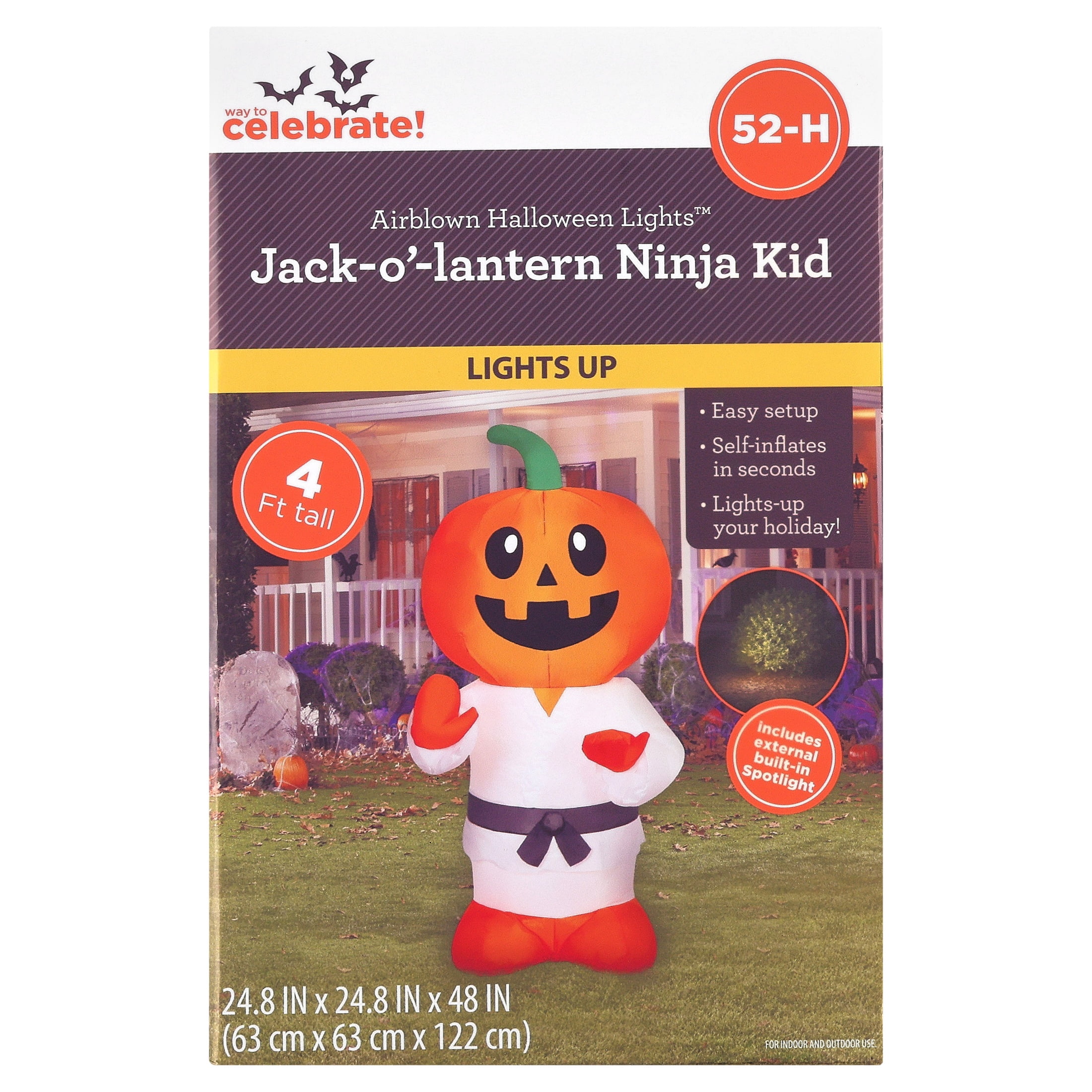 Jack-o'-Lantern Ninja Kid Airblown Yard Inflatable, Multicolor, 4', Halloween by Way To Celebrate