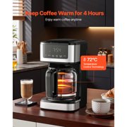 KFFKFF Programmable 12-Cup Drip Coffee Maker with Touch Screen, 4-Hour Keep Warm Function, Adjustable Brew Strength, and 24-Hour Timer for Home Use