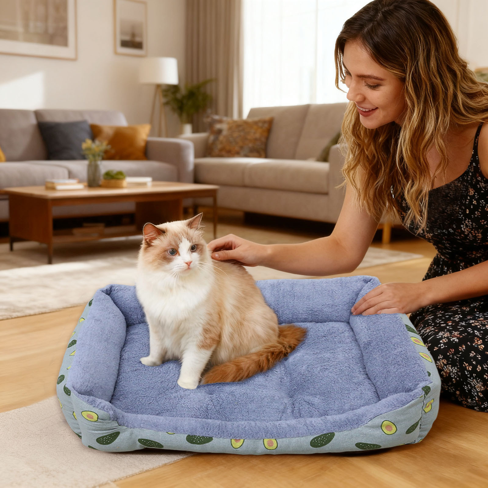 Rectangle Dog Bed Washable, Fluffy Sherpa Pet Bed with Anti- Bottom for Indoor Cats and Small Medium Dogs, Super Comfortable Anti-Anxiety Cuddler Sleeping Bed