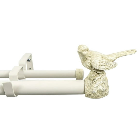 MERIVILLE 1-Inch Diameter Telescoping Double Window Curtain Rod, Country White Bird Finials, 48"-84", Country White Rod
