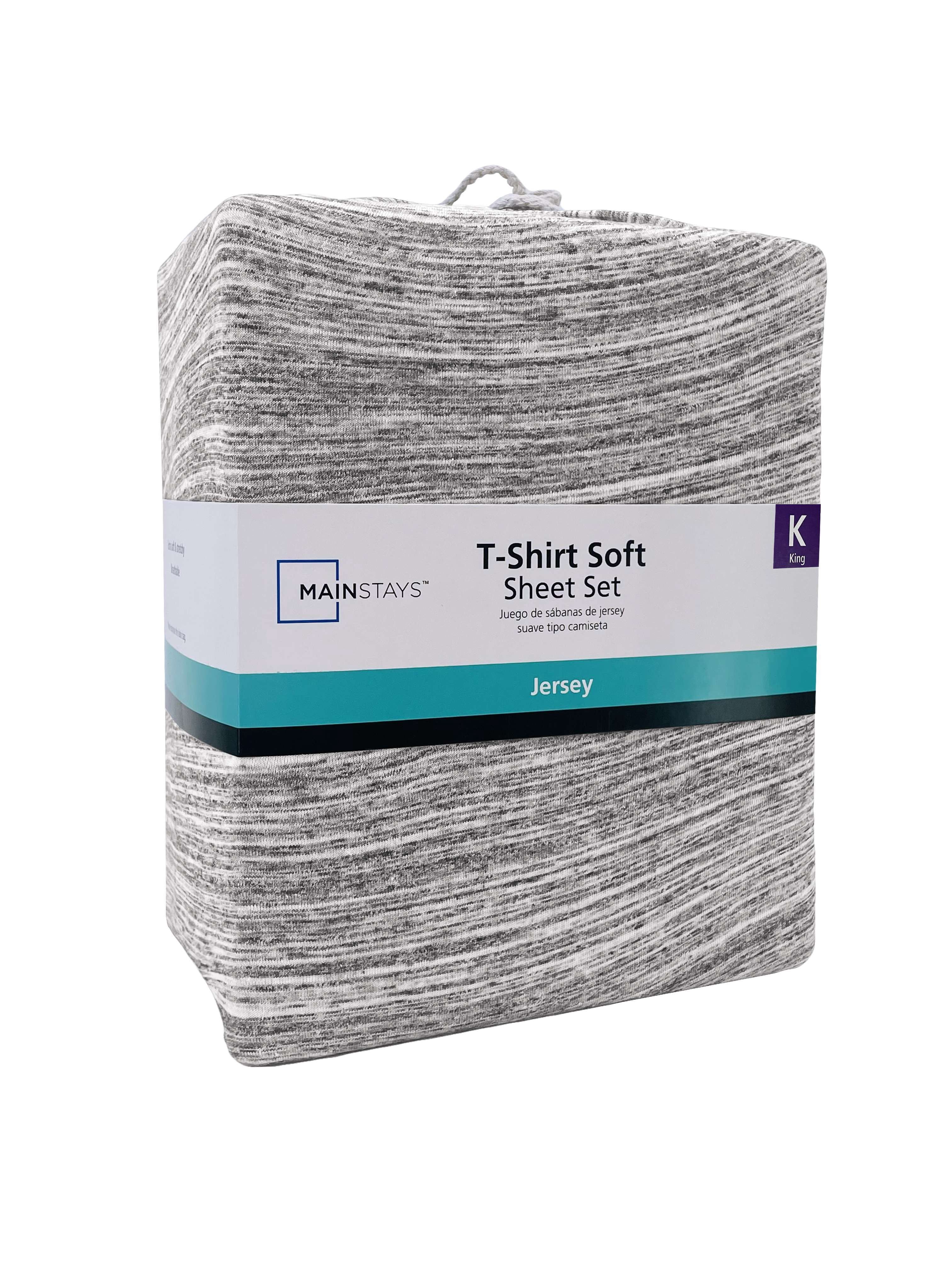 Mainstays Extra Soft Jersey Bed Sheet Set, King, Grey Spacedyed, 4 Pieces