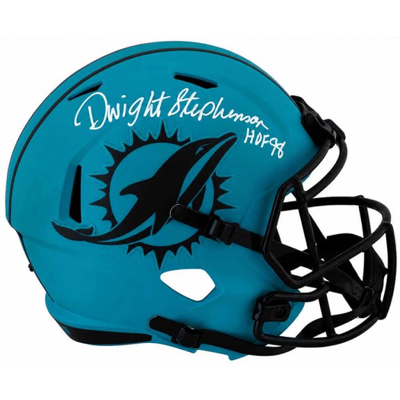 Collectible Dwight Stephenson Signed Miami Dolphins RAVE Riddell Full Size Speed Replica Helmet w/HOF'98