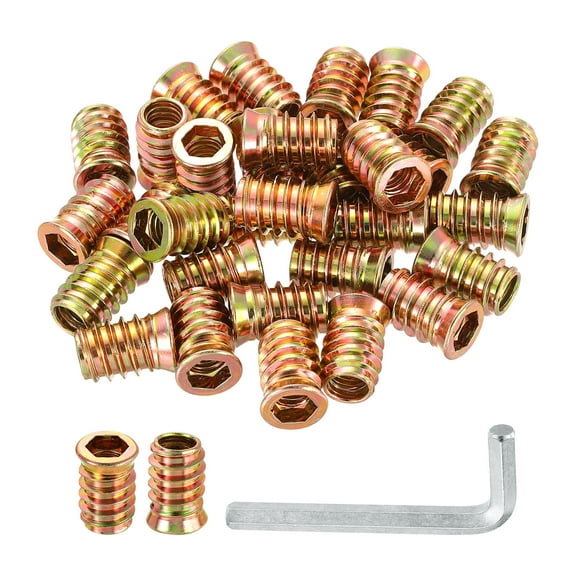 100 Pcs Threaded Insert for Wood, 3/8 - 16 Threaded Studs 25mm Length, Gold