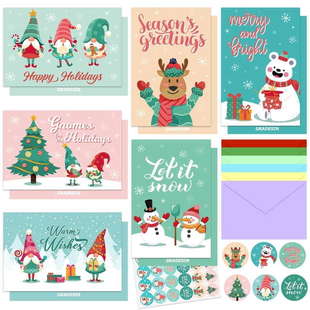 Tarjetas de Navidad GRADESIN Winter, paquete de 24 con sobres y pegatinas