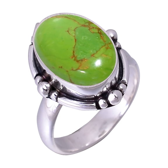 Copper Green Turquoise 925 Sterling Silver Ring, 14X10 mm Oval Gemstone Ring, Green Ring, Christmas Gift, Unique Jewelry Ring, Adjustable Ring V2895R2