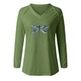 thumbnail image 4 of Green Women's Long Sleeve T-shirt, Women'S T Shirt Blend Printed Long Sleeved V Neck Top,Women's Long sleeve T-shirt M, 4 of 4
