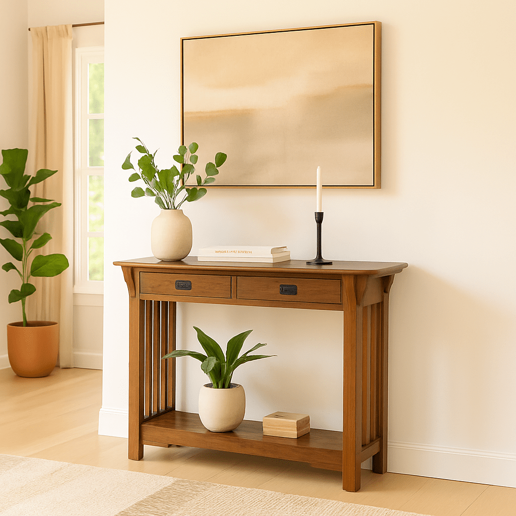 Leick Home Mission Wood Console Table for Entryway and Sofa Table, Medium Oak Finish