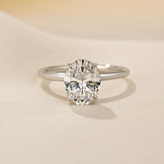 Veda Jewel Prong Set 1.5 Ct Lab-Created Simulated Diamond Engagement Ring for Women - Oval Cut Solitaire in 14K White Gold Plated Finish - Ideal Wedding, Proposal, and Special Occasion Ring