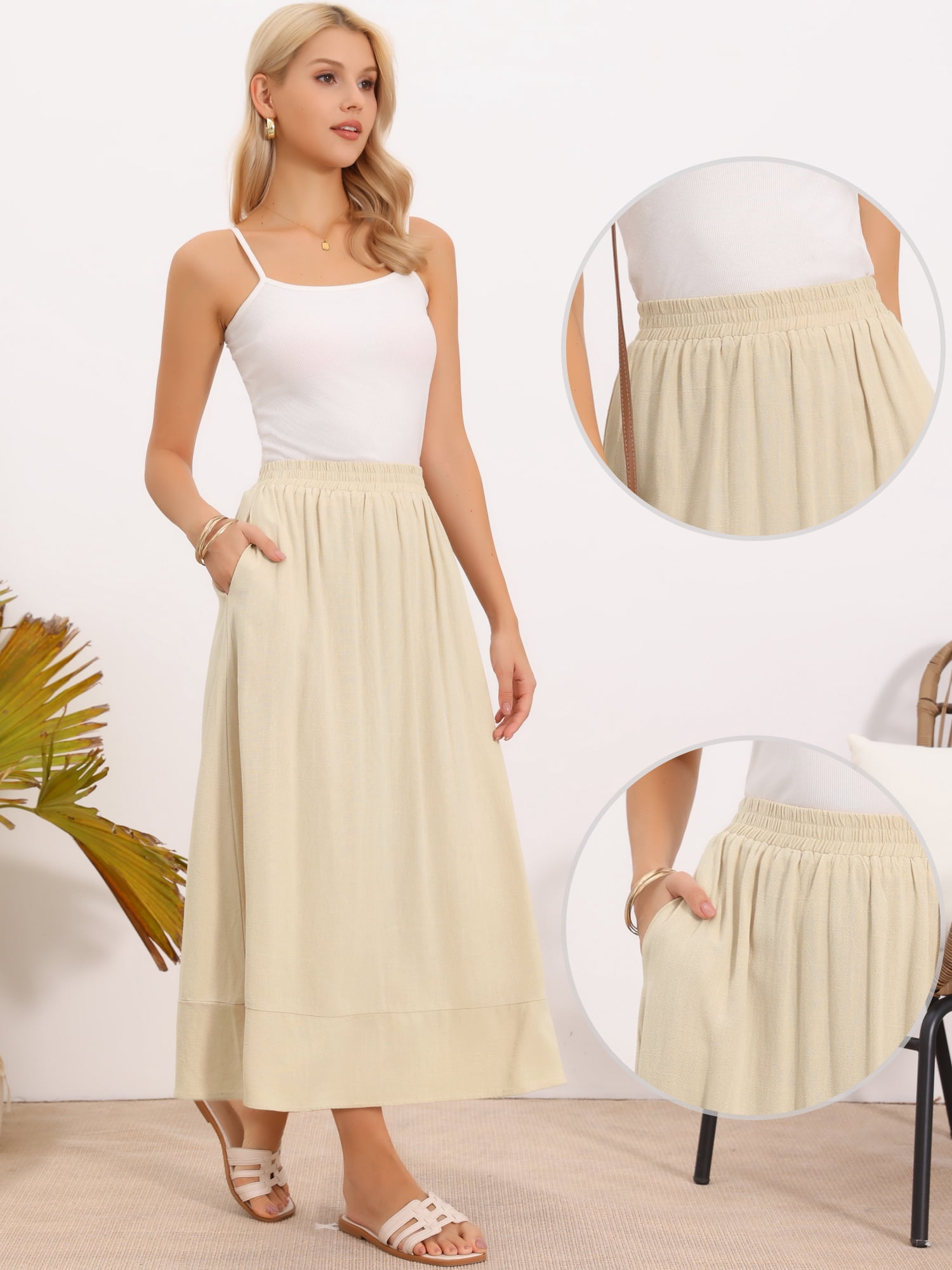 DARING DIVA Women's  A Line Flowy Maxi Skirt Large Apricot