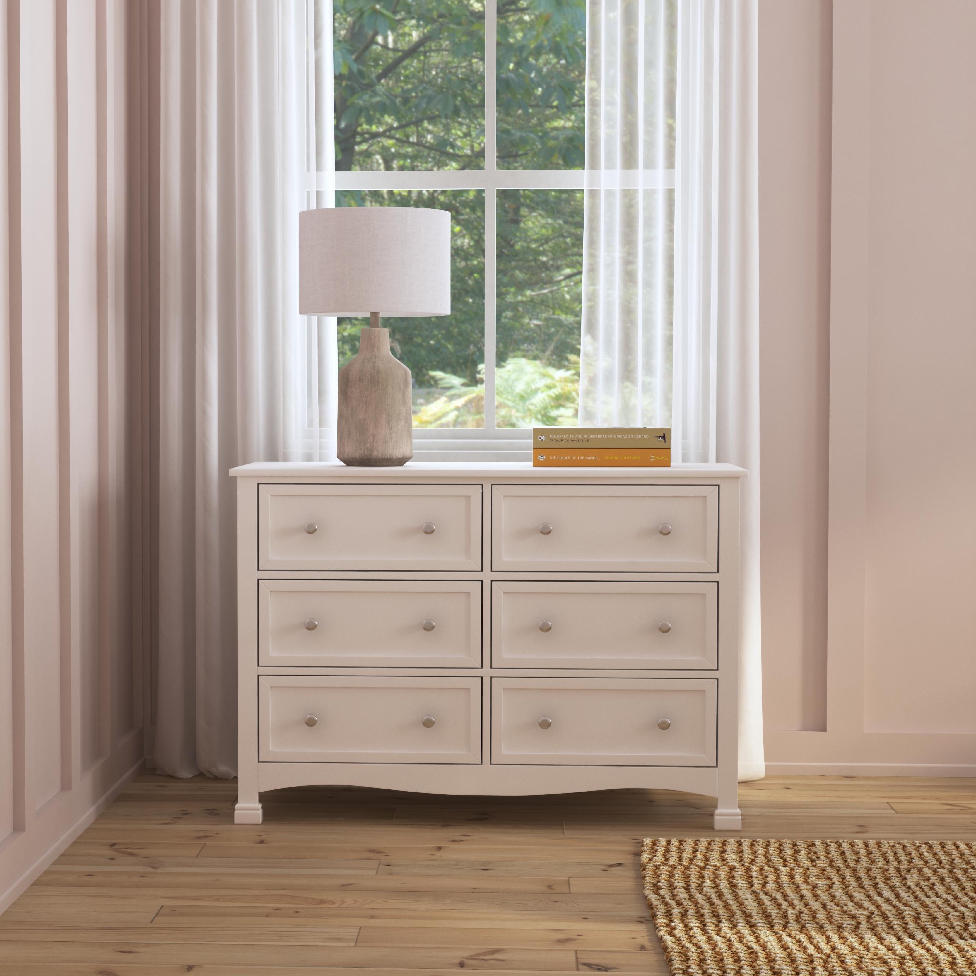 DaVinci Kalani 4 in 1 Convertible Crib with 6 Drawer Dresser in White and Free Hypoallergenic Universal Fit 6 inch Ultra Firm Deluxe Crib Mattress