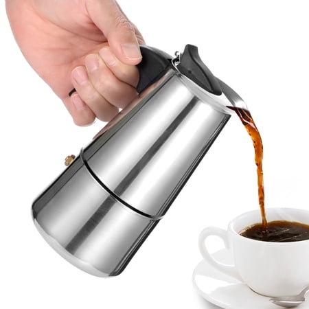 4 Cup Stainless Steel Moka Pot 7 oz Stovetop Espresso Maker Percolator Coffee Pot with Spout Handle and Safety Valve Classic Italian Greca Coffee Maker for Home Travel