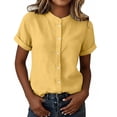 thumbnail image 5 of ClodeEU Women's Summer Linen Blend V Neck Short Sleeve Button Blouse ,Solid Color Loose Casual Top Yellow,Womens Plus S, 5 of 8
