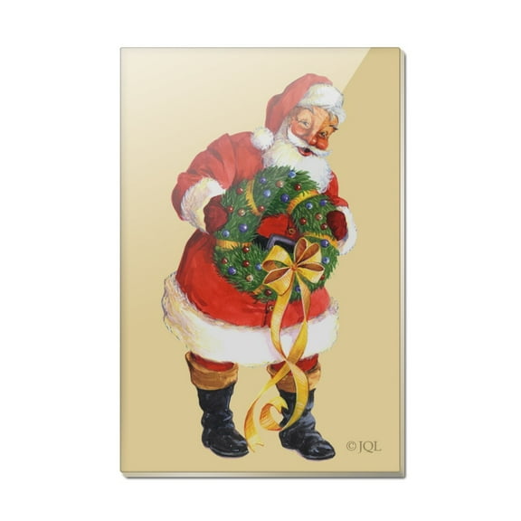 Christmas Holiday Santa Holding Wreath Rectangle Acrylic Fridge Refrigerator Magnet