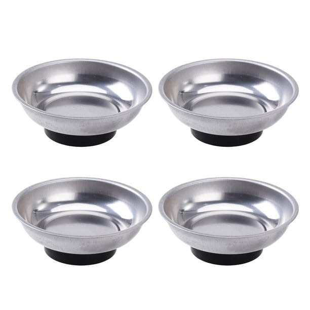 Bandeja magnética redonda de acero inoxidable de 4 piezas de 3 pulgadas con tornillos y soporte para bandeja de piezas