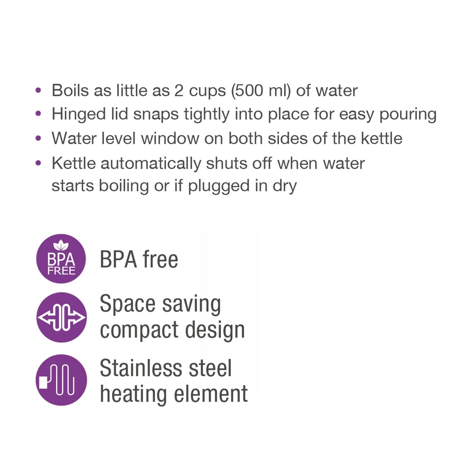 Salton Bouilloire Électrique 1,0 L/Pt, sans fil, JK1641 1,0L, Sans BPA, 1000W