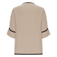 thumbnail image 4 of HOZADOIE Two Piece Sets for Women Flax V Neck Color Blocked Loose Three Quarter Sleeves Irregular Design Top Wide Leg Side Slit Pants Matching Set with Pockets Spring Summer Style, 4 of 9