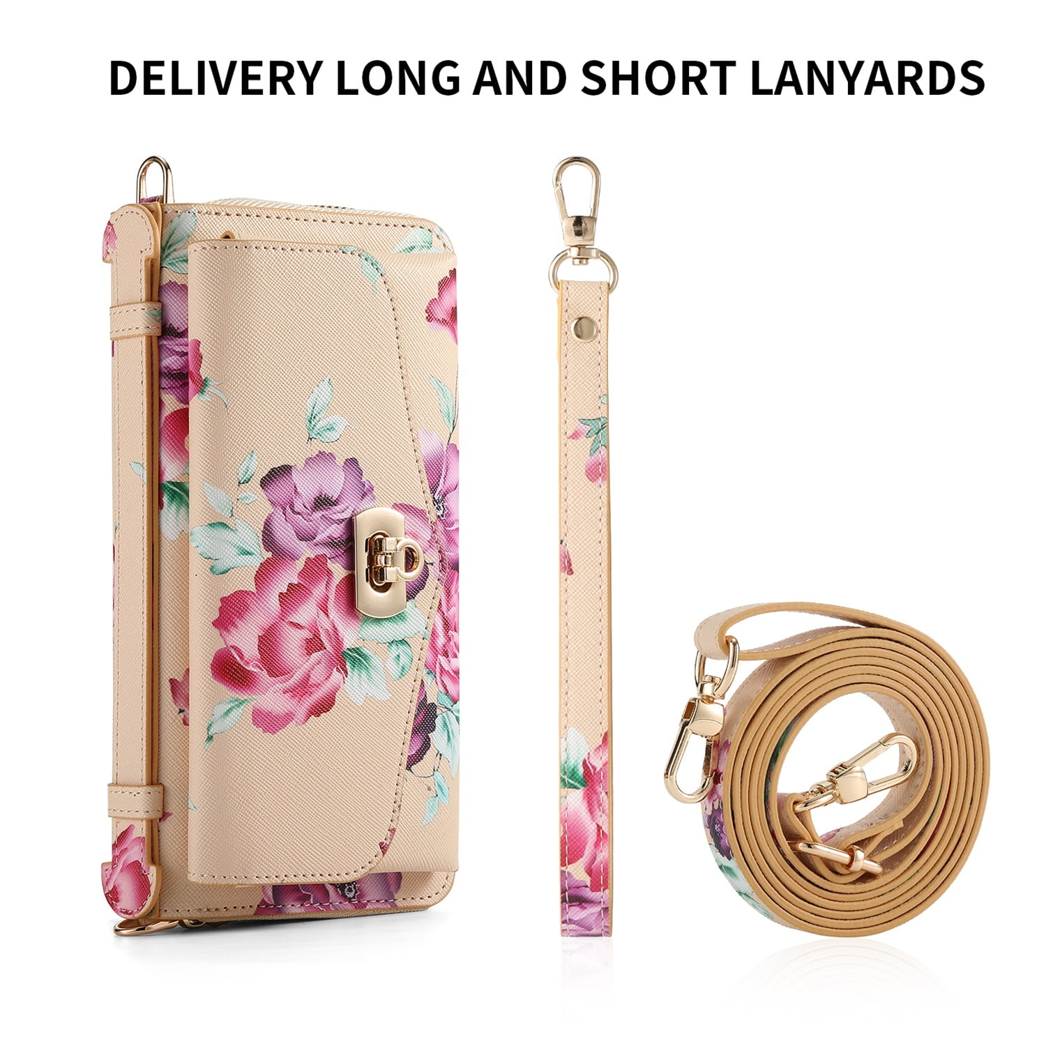 SaniMore Magnetic Detachable Wallet Case for iPhone 13 Pro Max, Flower Pattern RFID Blocking Cover Support Wireless Charging Card Slot Shoulder & Wrist Strap 360° Full Protective Shell, Yellow