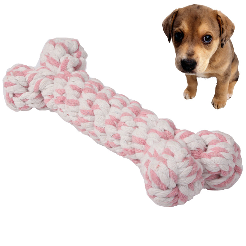 Dog Puppy Pet Cotton Braided Bone Rope Chew Knot Toy (Random Color