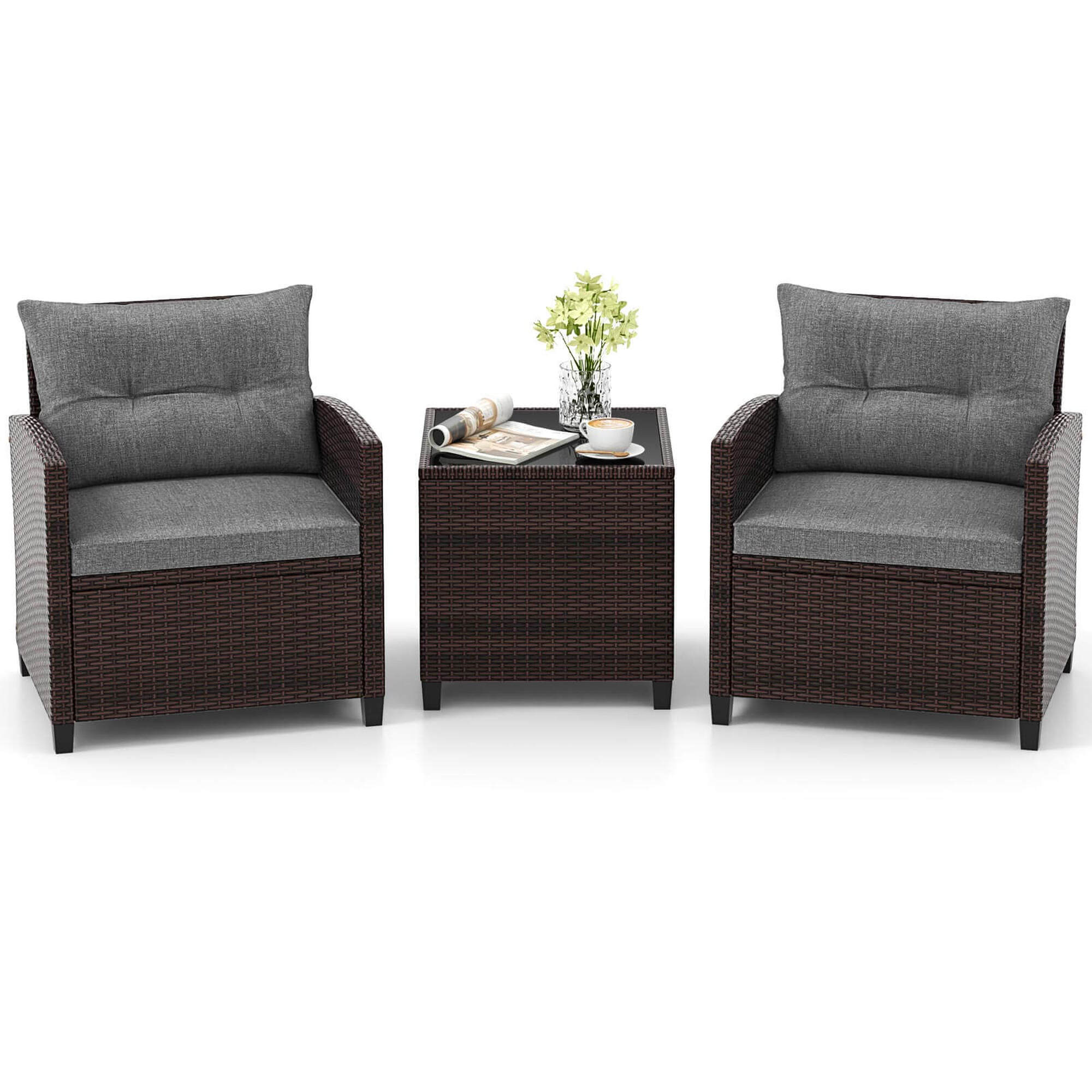 Costway 3-Piece Patio Rattan Conversation Set, Gray photo 2