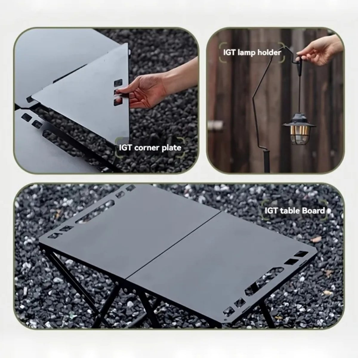 Portable Folding Camping Table, 150 LBS Heavy Duty Iron Picnic Table, Lightweight 6.6 LBS Outdoor Table with Side Hanging Hooks, Dark Gray
