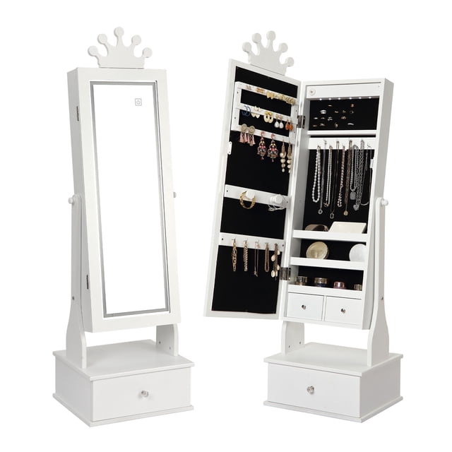 Organizador de Joyería Infantil con Espejo LED Completo y Almacenamiento Multifuncional - Diseño Princesa Encantador