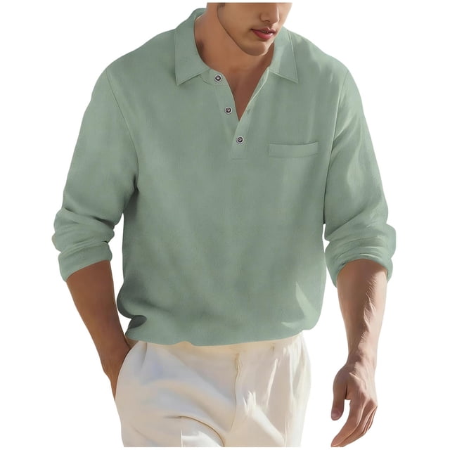 Camisas para Hombre Casual Suelto Botón de Bolsillo de Manga Larga Blusa de Cuello para Uso Diario Al Aire Libre