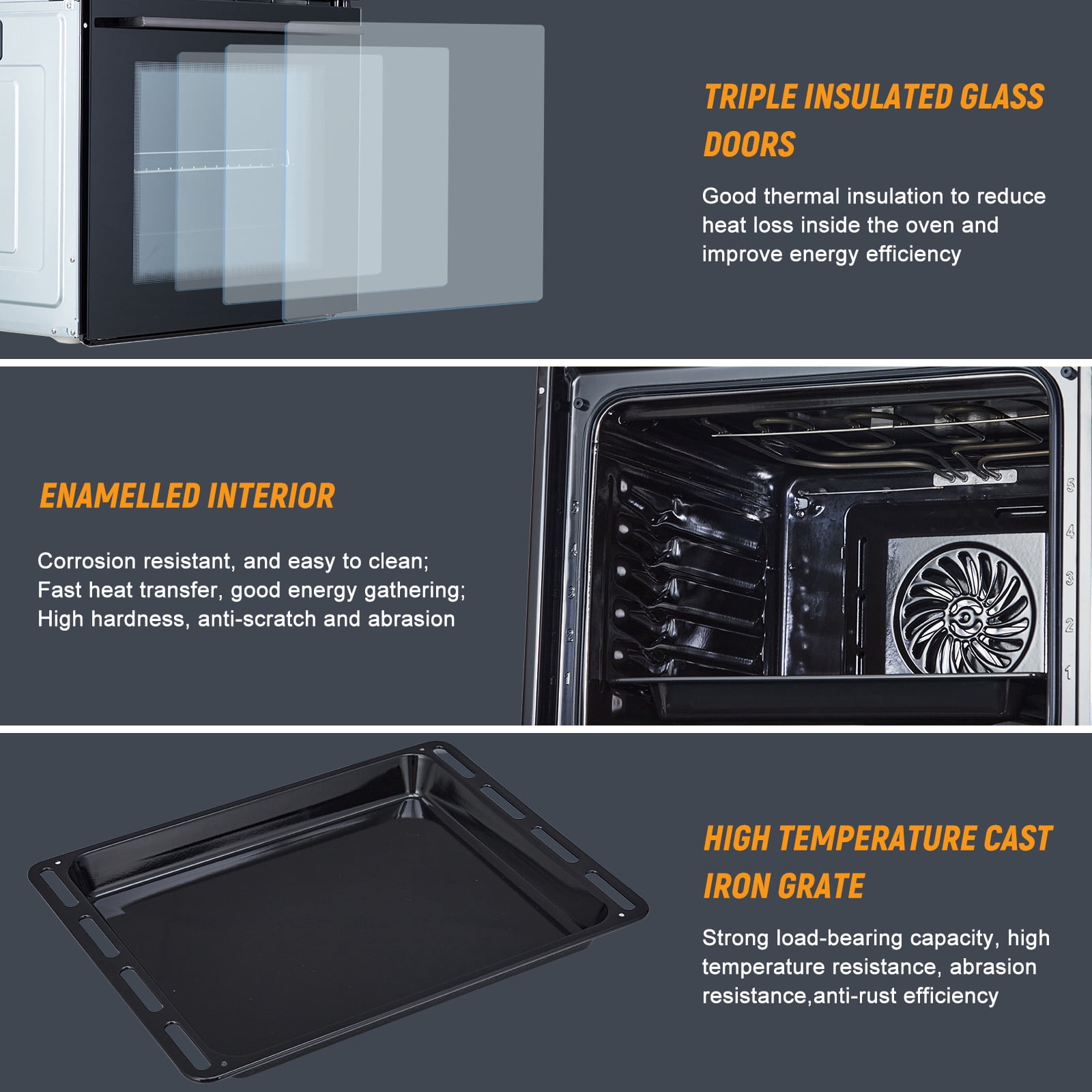 Single Wall Oven 24" Built-In Electric Ovens With Mechanical Knobs Control, 70L, 3000W, 8 Baking Modes, With Air Frying Function, 3D Surround Heating With Double-Layered Glass Door